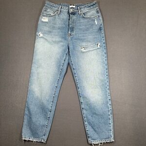 Forever 21 Jeans Womens 29 Light Blue Denim Button Fly Straight Leg Distressed